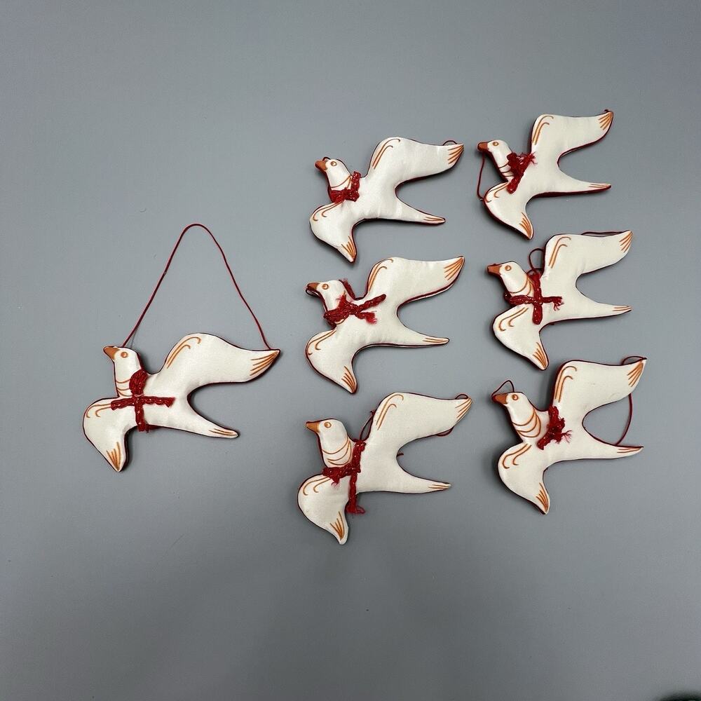 7 VTG Chinese Painted Silk‎ Seagull Dove Bird Ornaments Christmas Kitsch MCM lot